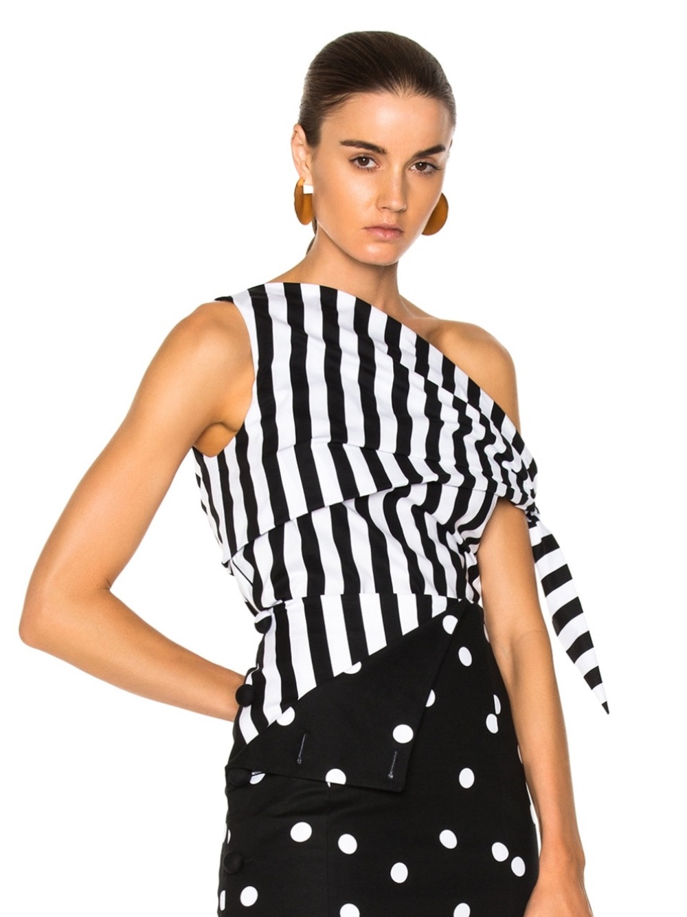 NWT MONSE Black and White Striped One-Shoulder Top